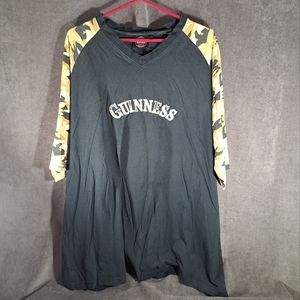 Guinness Black with Desert Camo V Neck Patch Logo Graphic Tee G- XXL